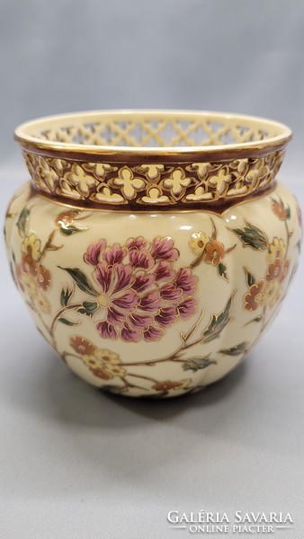 Zsolnay floral, hand-painted porcelain bowl