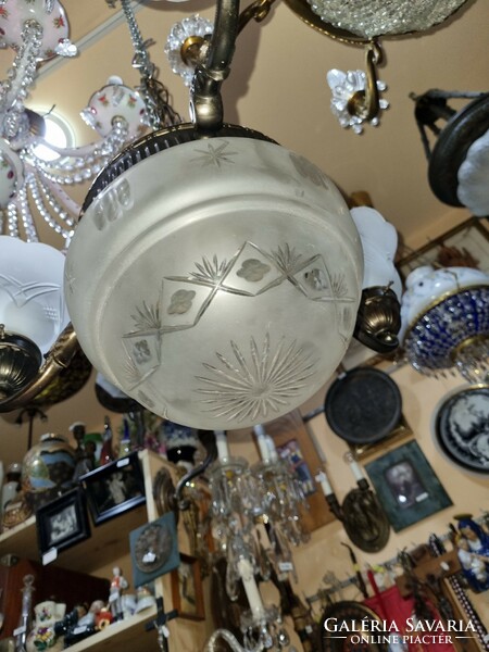 Old restored crystal hammered copper chandelier