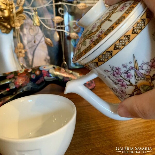 Különleges multifunkciós teás készlet, Régi kézzel festett kínai csőrös ivó bögre teás bögre kancsó!