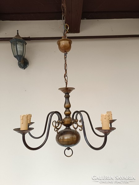 Antique 5-arm patinated copper Flemish chandelier + 5 new bulbs 424 8110