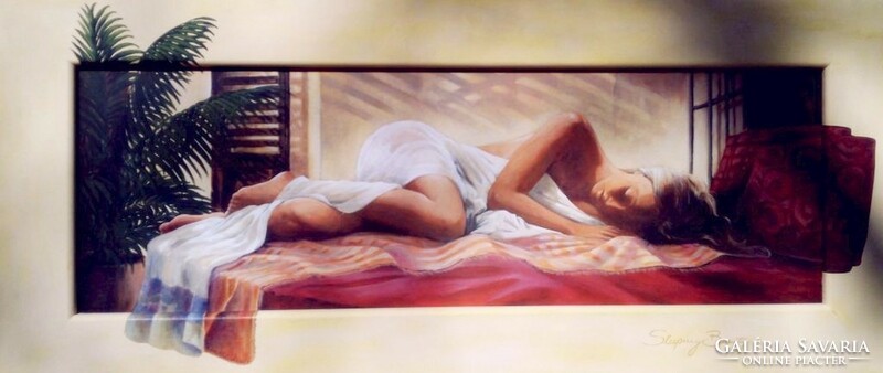 Sleeping beauty, a modern oblong wall picture with the theme of a sleeping nude on the frame