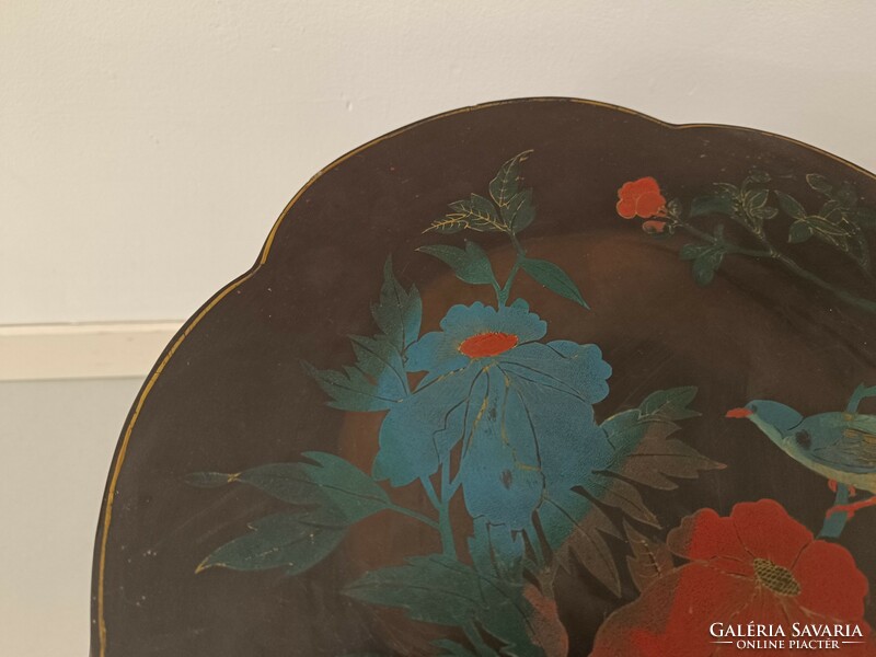 Antik kínai bútor kis asztal faragott madár motívumos festett kaspó váza tartó 402 8083