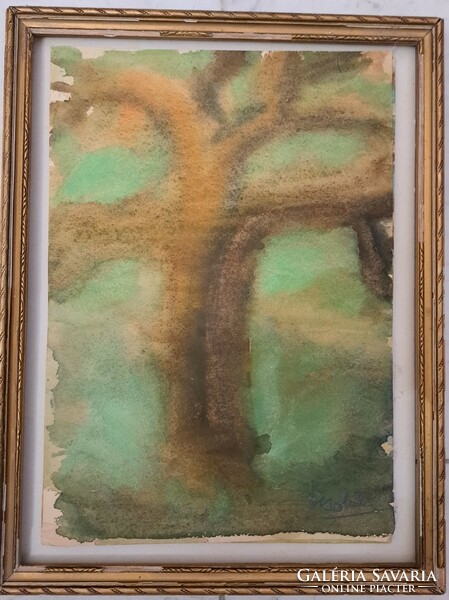Szentendrei festő: Öreg fa festmény vázlat 2 db.