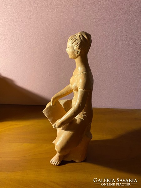 Sandor Mikus - terracotta statue of a seated woman with a book