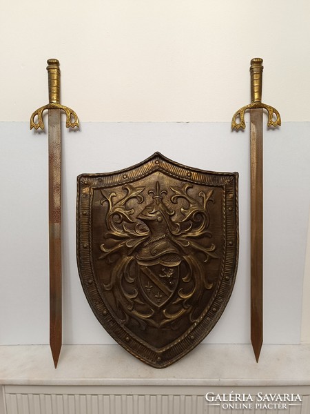 Antique brass shield with iron bladed swords copy galvanoplastic wall decoration military 358 8024