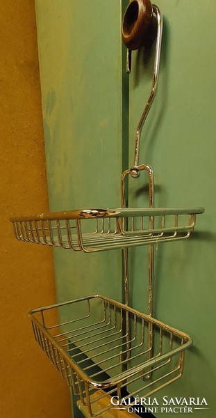 Fürdőszobai rozsdamentes két emeletes falipolc akasztóval