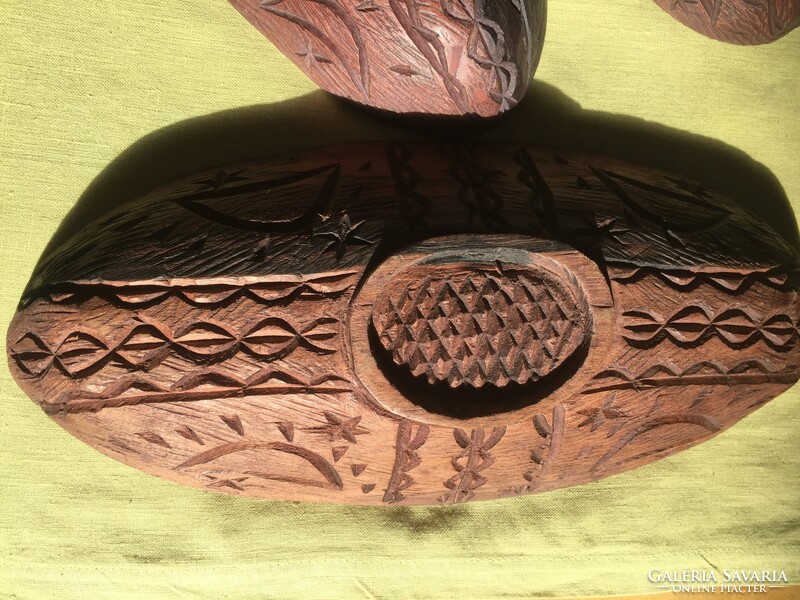 Three beautiful African wooden bowls made of exotic wood, with carving on the back - 79/1