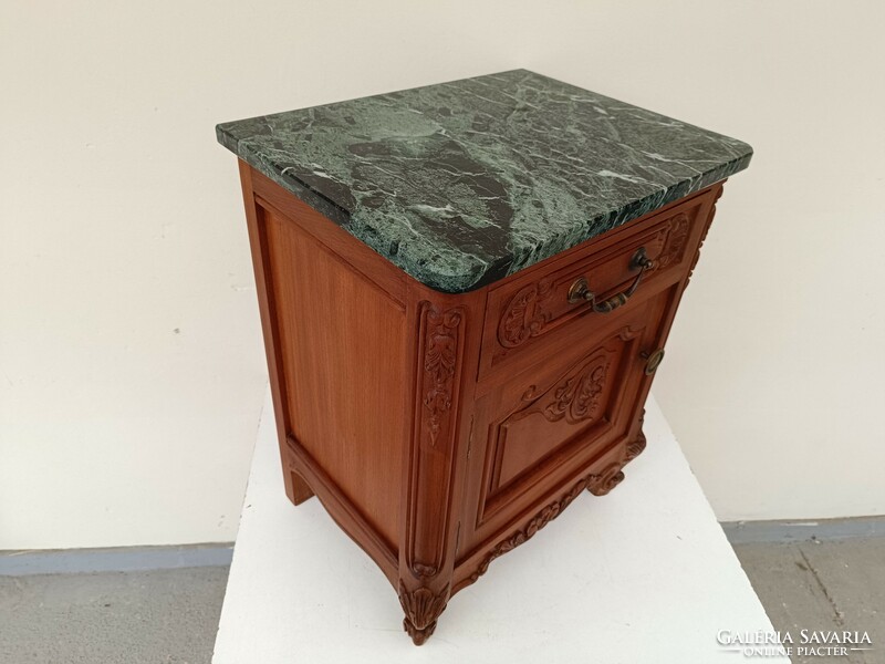 Antik ónémet éjjeli szekrény faragott fa bútor zöld márvány lappal 461 8150