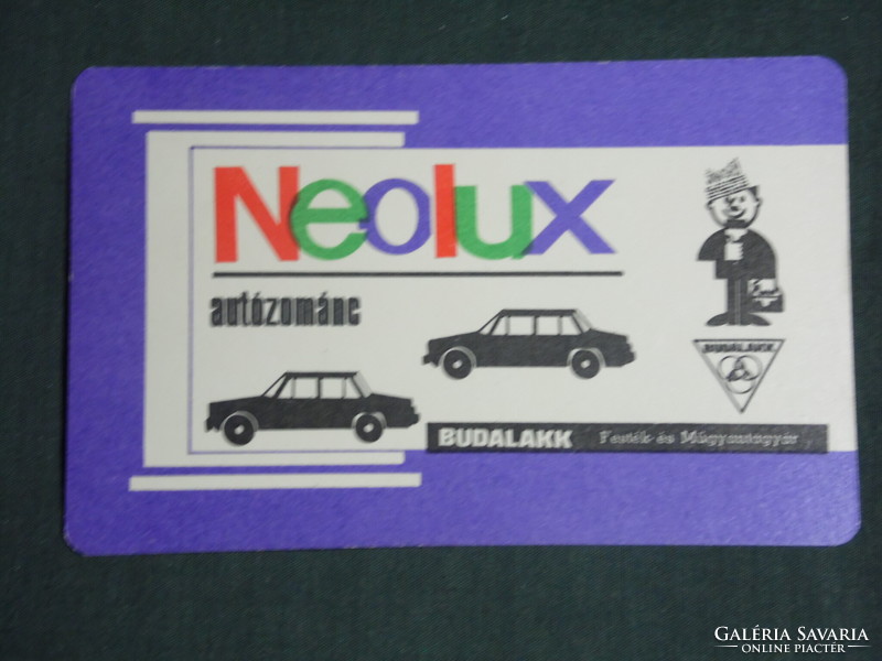 Kártyanaptár, Neolux autózonánc, Budalakk festékgyár, vállalat,grafikai rajzos, címke,1970 ,  (1)