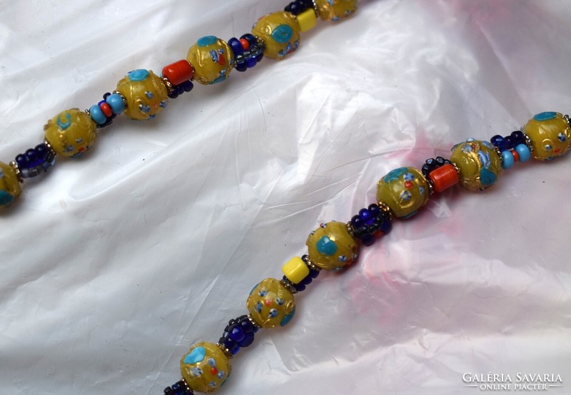 Antique Venetian 'fiorato' Murano glass necklace 84cm