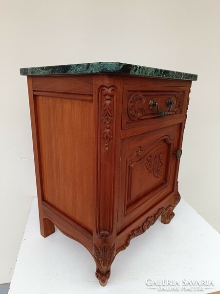 Antique pewter nightstand carved wooden furniture with green marble top 461 8150