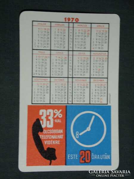 Card calendar, Hungarian post phone, radio, television fee table, graphic artist, 1970, (1)