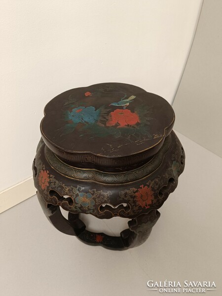 Antik kínai bútor kis asztal faragott madár motívumos festett kaspó váza tartó 402 8083