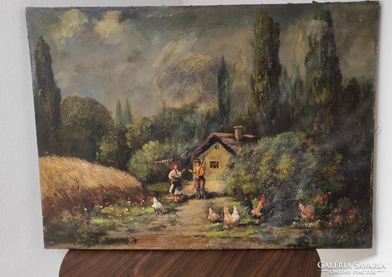 József Szabolcsi tanyi village portrait - oil on canvas painting good price!