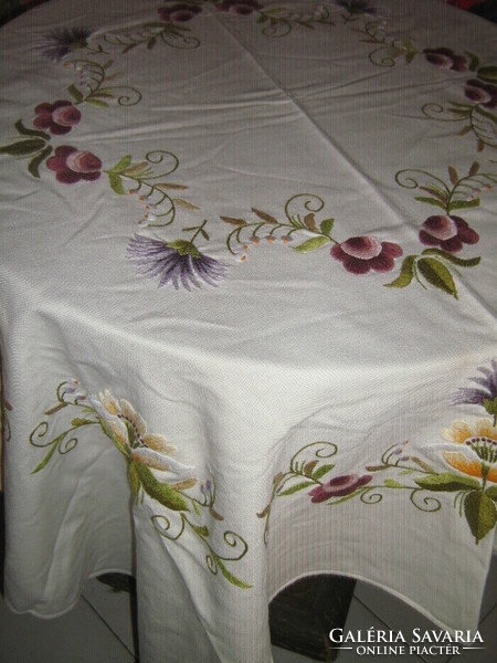 Fabulous special hand embroidered floral tablecloth