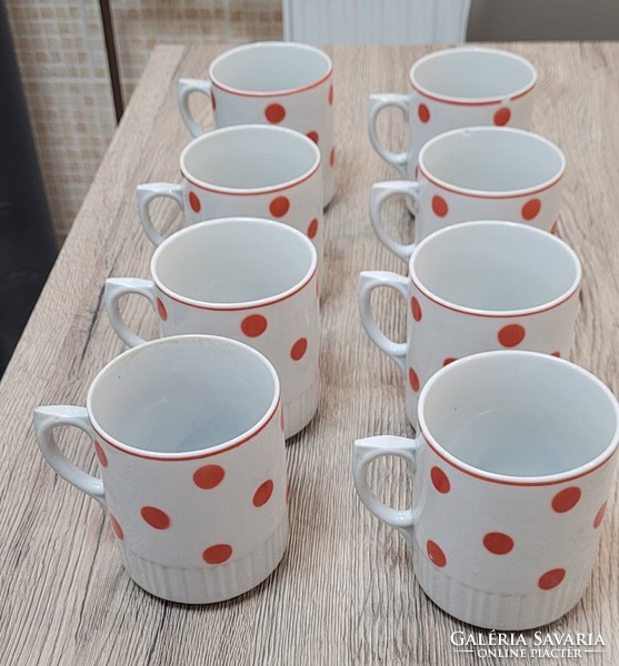 Zsolnay porcelain mug with red polka dot skirt. 8 pcs.