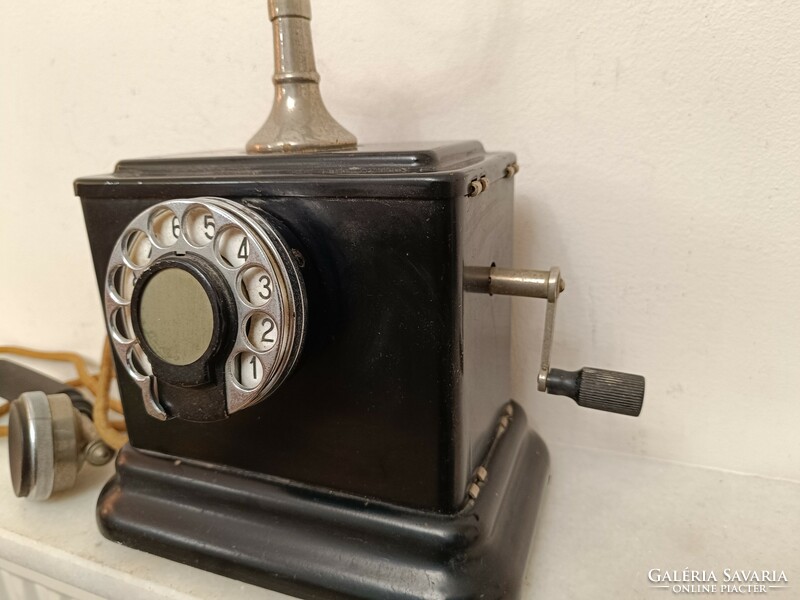 Antik telefon asztali fekete fém kurblis tárcsás készülék 1930 as évek 355 7951