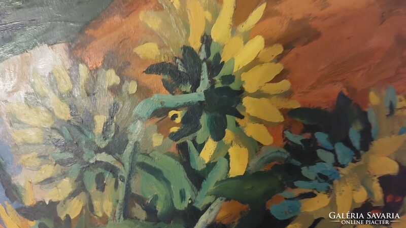 (K) Baráth Pál virágcsendélet festmény 63x78 cm kerettel