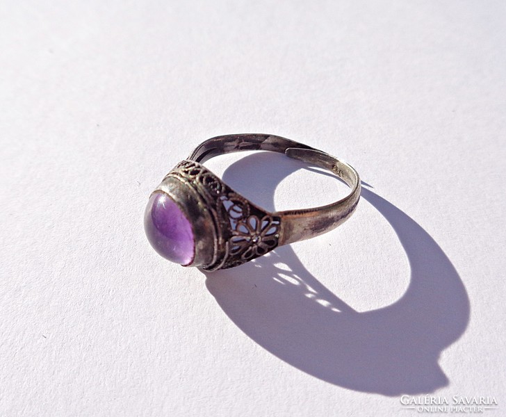 Amethyst stone, adjustable size, 925 silver ring
