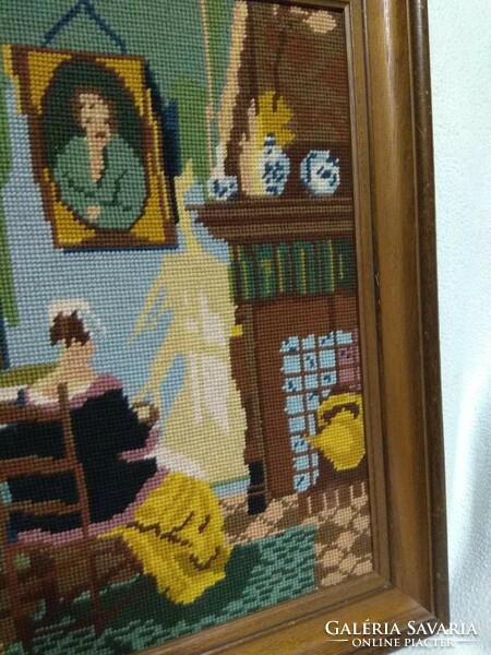 Tapestry picture (42 x 51 cm, needlework woman)