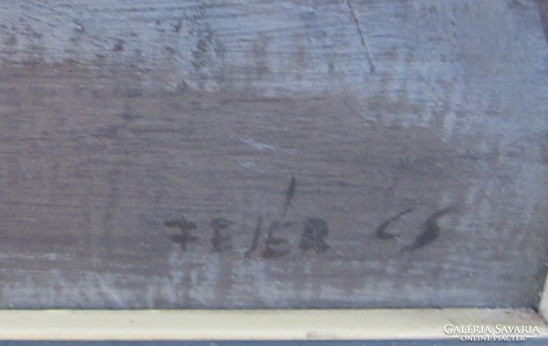 Fejér Csaba 1936 - 2002 , képcsarnokos  olajfestmény tájkép, jelzett, 80 x 51 cm, 74,5 x 45.5 cm