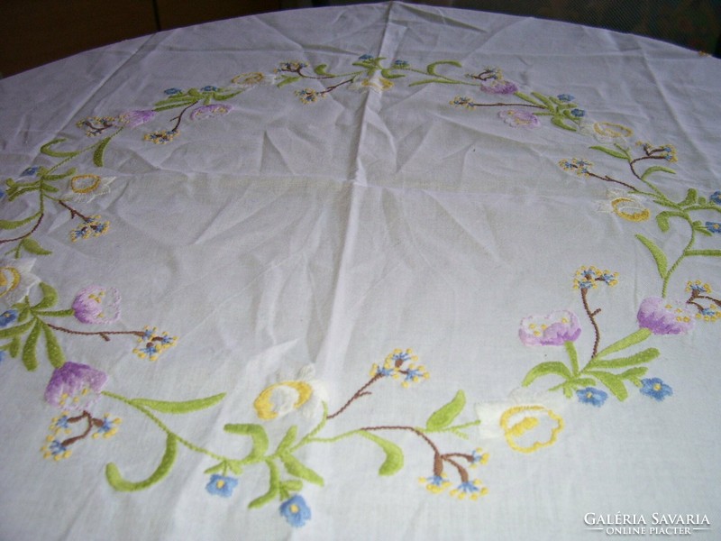 Beautiful antique vintage floral hand embroidered tablecloth