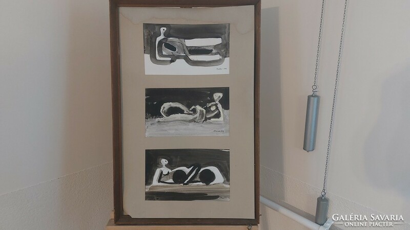 (K) 3 Zoltan Stadler watercolors in 1 frame with 48x75 cm frame