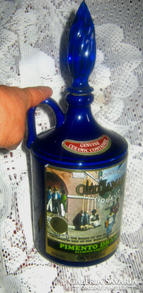 Régi kék Old Jamaica likör  cerámia  bottle  palack Sangster's