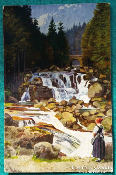 Művész képeslap, Heinrich Hoffmann: Fekete-erdő sorozat, Vízesés, postatiszta