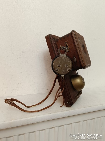 Antique telephone wooden wall telephone device 1890-1910 344 7958