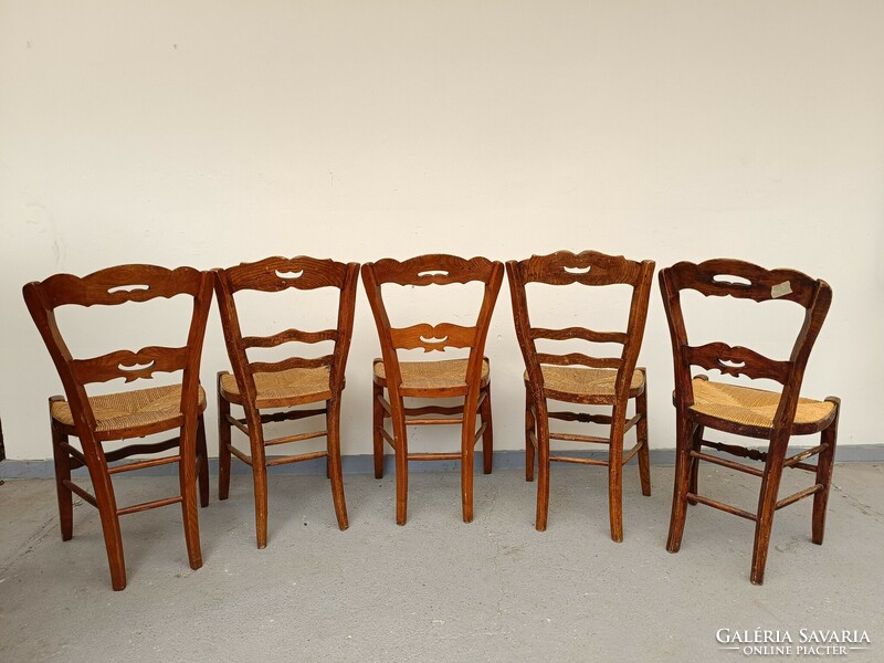 Antique folk peasant furniture 5 pieces wicker wooden chairs 439 8125