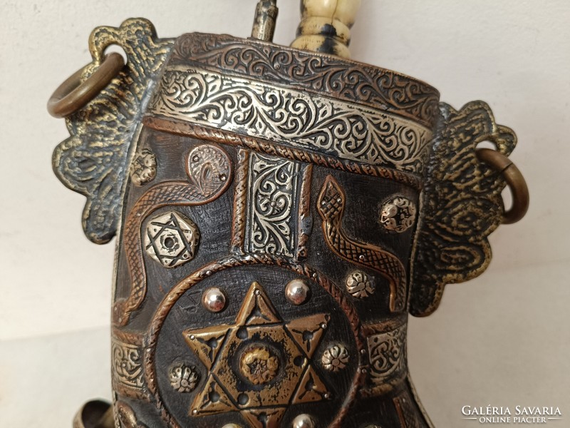 Antik zsidó lőportartó szaru dávid csillag díszítéssel fegyver vadászat 378 8090