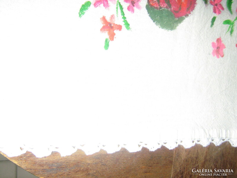 Beautiful Brazilian (serrana) hand-painted fruit napkin with crocheted edges