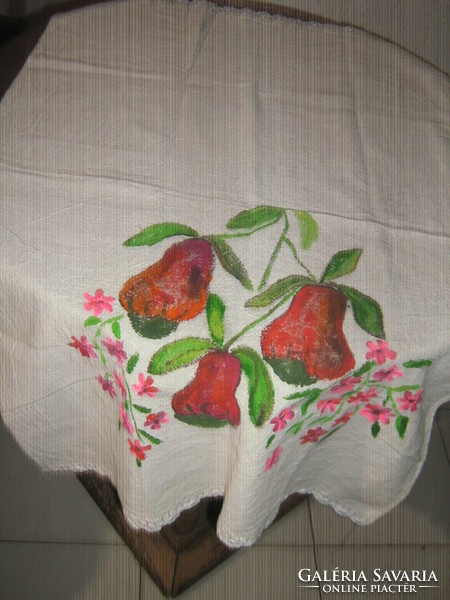 Beautiful Brazilian (serrana) hand-painted fruit napkin with crocheted edges