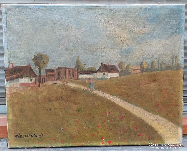 Jelzett falusi tájkép festmény