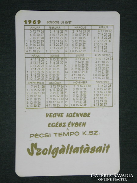 Kártyanaptár,Pécsi Tempó KTSZ,asztalos,címfestő,szállítás,grafikai rajzos, 1969 ,  (1)
