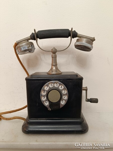 Antique telephone desk black metal crank dial device 1930s 355 7951