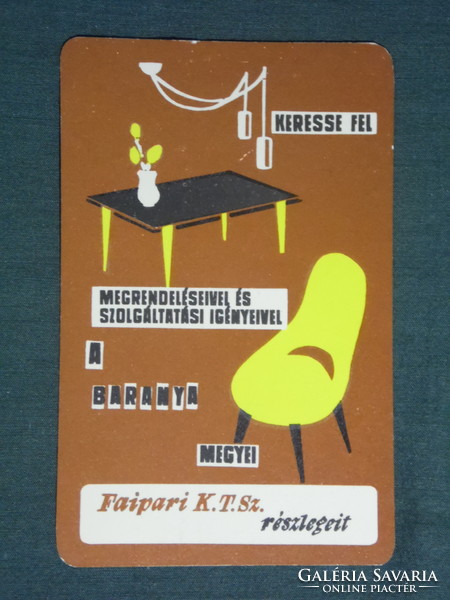 Kártyanaptár, Baranya megyei faipari bútor Ktsz, Pécs, grafikai rajzos, 1968 ,  (1)