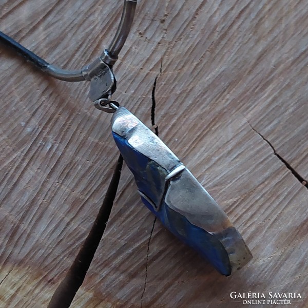 Huge silver lapis lazuli pendant on a leather chain