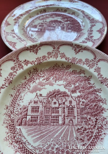 2db angol Irostone Tableware bordó Sussex jelenetes porcelán tányér kistányér