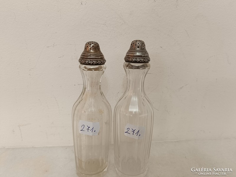 Antik biedermeier konyhai eszköz hámozott csiszolt üveg só bors tartó ezüstözött kupak 271 8066