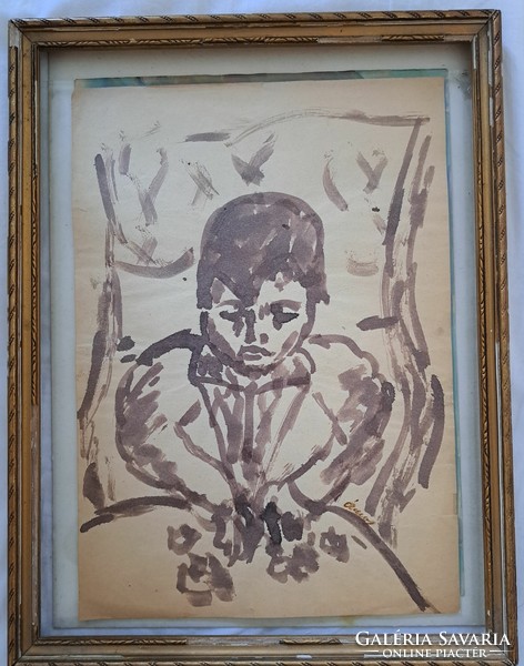 Imre Ámos: (sketch) child at the table.
