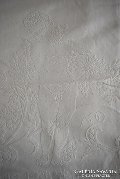 Antique bedspread, tablecloth with putto pattern 180 x 165 cm
