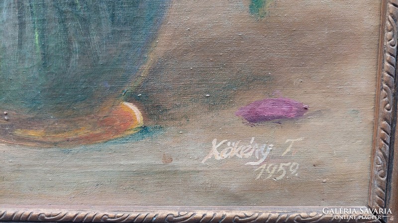 Kökény 1959 oil on canvas flower still life painting