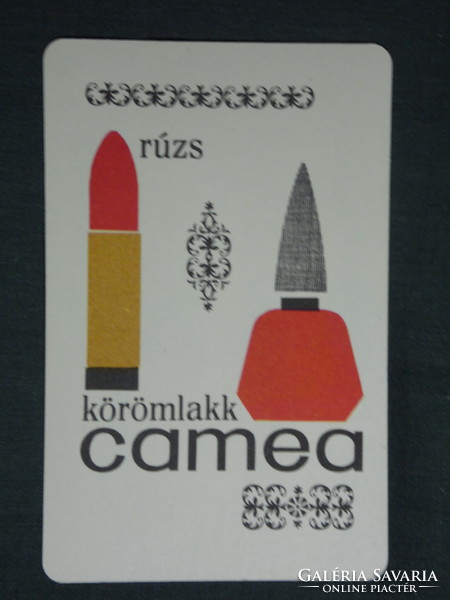 Kártyanaptár,Camea rúzs körömlakk, kozmetika háztartási vállalat,grafikai rajzos, 1968 ,  (1)