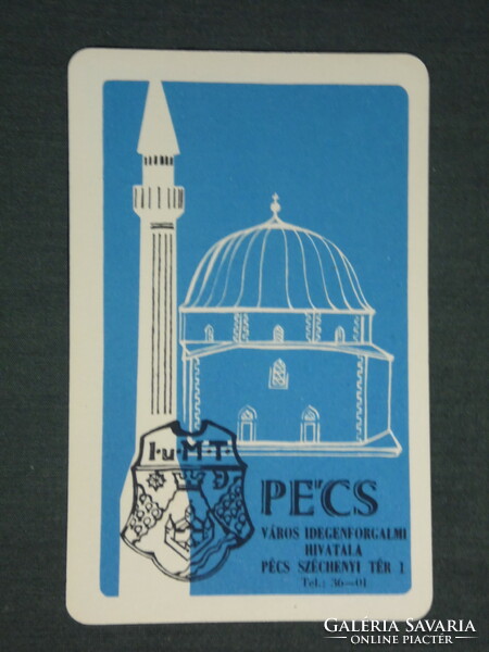Card calendar, Pécs, Hassan Mosque and Minaret of Jaková, graphic drawing, touristic, 1968, (1)