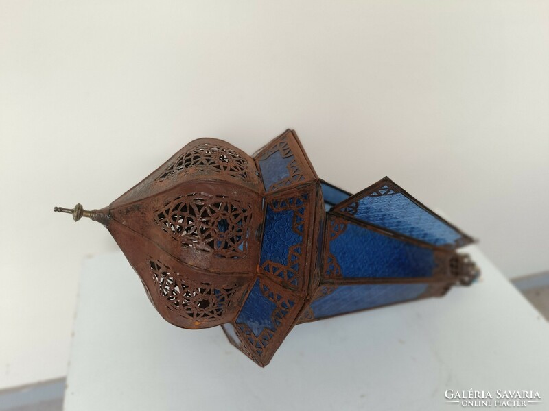 Antik arab török Marokkó mennyezeti űfém testű kék üveg betétes csillár 432 8121