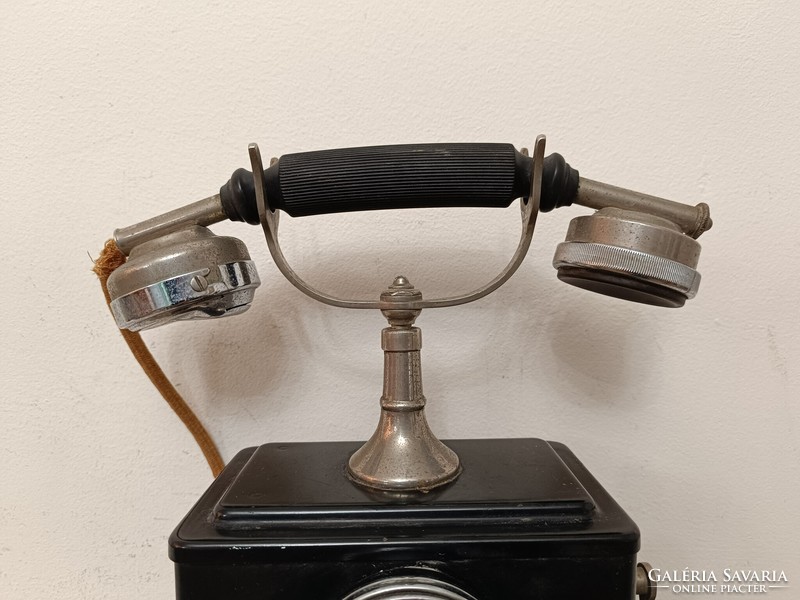 Antik telefon asztali fekete fém kurblis tárcsás készülék 1930 as évek 355 7951