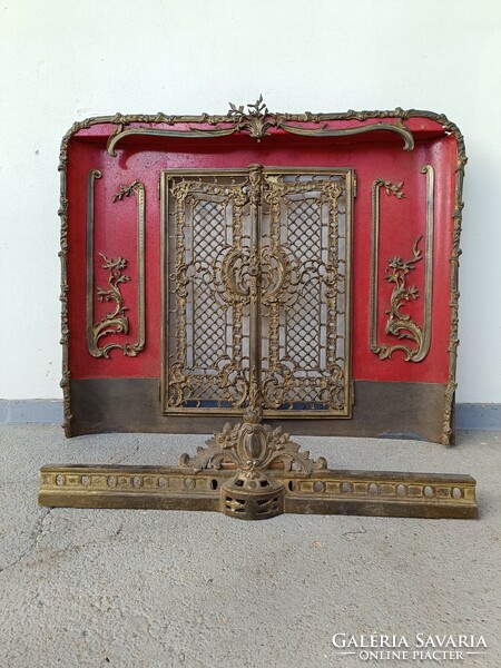 Antique classicist stove fireplace frame cast copper with decorative copper applique door 450 8130