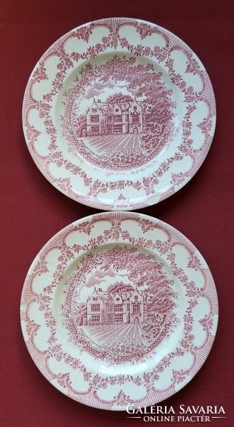 2 pcs English irostone tableware burgundy sussex scene porcelain plate small plate